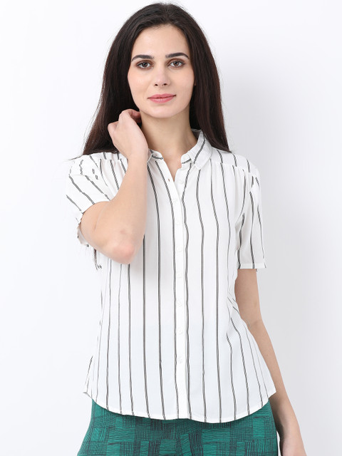 

Amari West Women Off-White Comfort Regular Fit Striped Casual Shirt