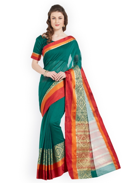 

Kvsfab Green & Multicoloured Silk Cotton Woven Design Saree