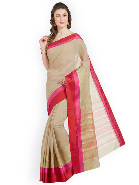 

Kvsfab Beige & Multicoloured Silk Cotton Woven Design Saree