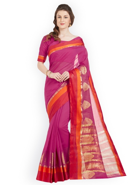 

Kvsfab Pink & Multicoloured Silk Cotton Woven Design Saree