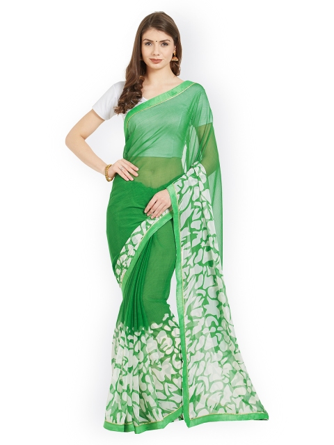 

Nanda Silk Mills Green & Off-White Poly Chiffon Printed Saree