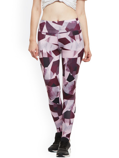 

Claura Women Off-White & Burgundy Printed Tights