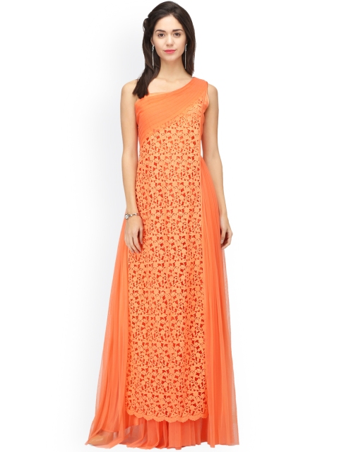 

Ojjasvi Women Orange Self Design Maxi Dress