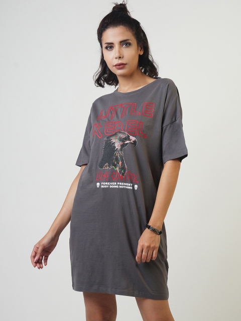

Blue Saint Women Grey Printed T-shirt Dress