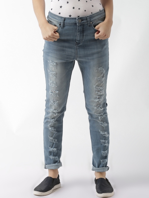 

Blue Saint Women Blue Slim Fit Mid-Rise Highly Distressed Stretchable Jeans