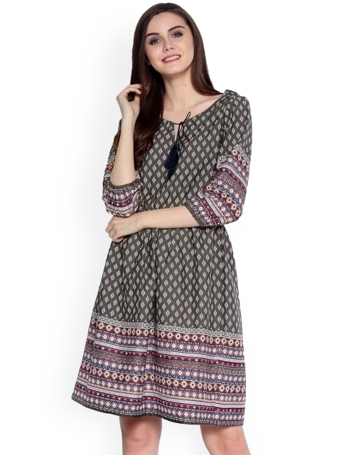 

Abiti Bella Women Olive Green Printed A-Line Dress