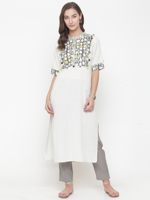 

Varanga Women Off-White & Grey Solid Kurta with Trousers