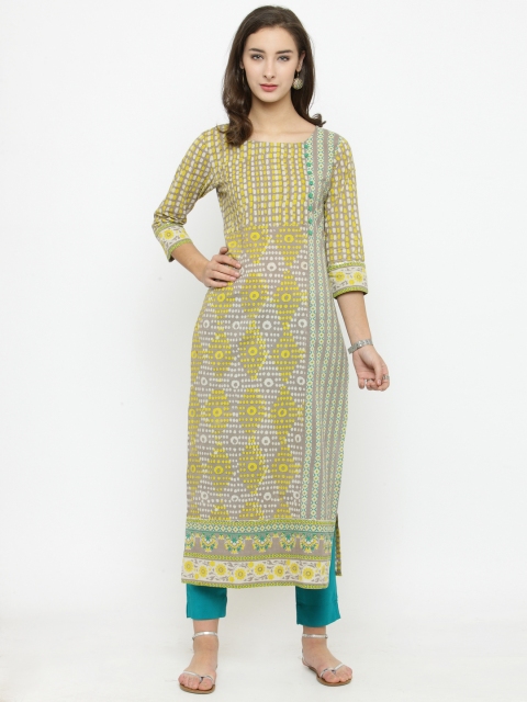 

Varanga Women Taupe & Yellow Printed Kurta with Trousers