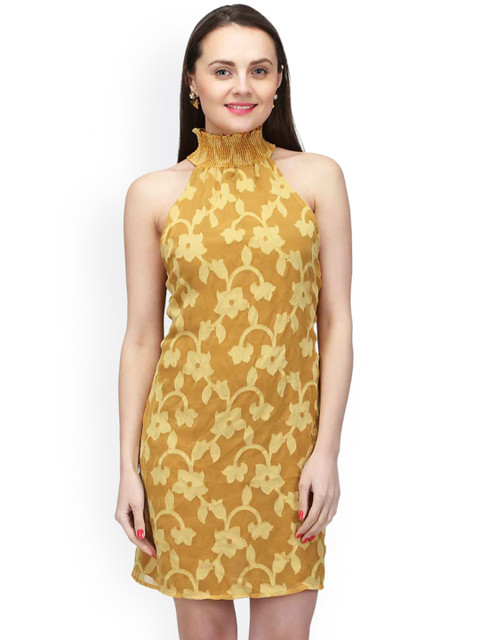 

I AM FOR YOU Women Yellow Self-Design A-Line Dress