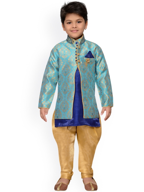 

AJ Dezines Turquoise Blue Baby Boys Indo Western Sherwani Set