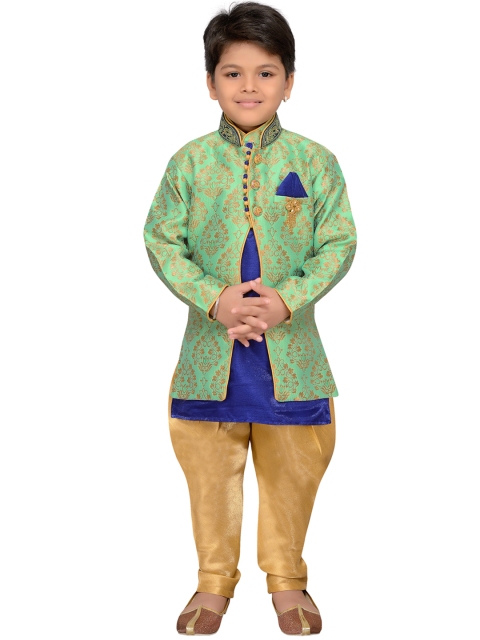 

AJ Dezines Green Baby Boys Indo Western Sherwani Set