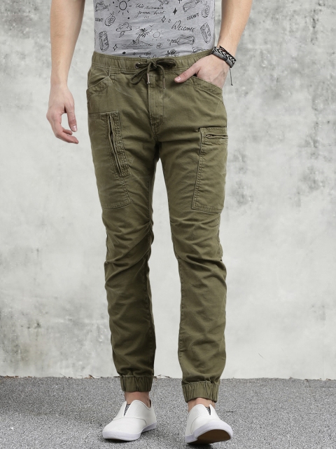 

Breakbounce Men Olive Green Slim Fit Solid Joggers
