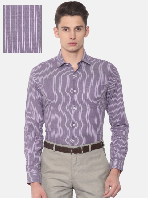 

Excalibur Men Purple & White Regular Fit Striped Formal Shirt