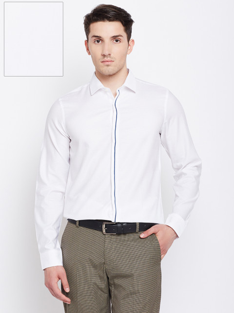 

Excalibur Men White Super Slim Fit Self-Striped Formal Shirt