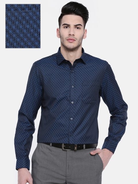 

Excalibur Men Navy Blue Slim Fit Self Design Formal Shirt