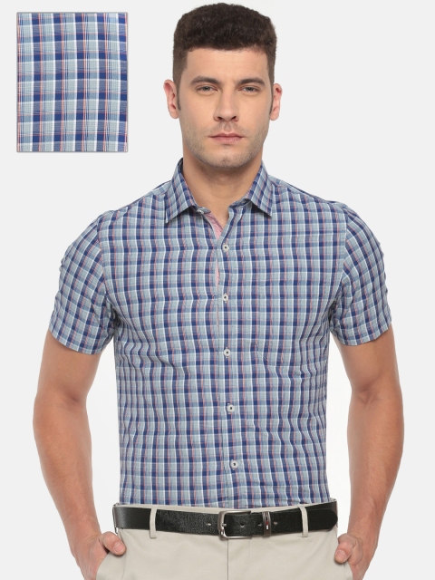 

Excalibur Men Navy Blue & Grey Slim Fit Checked Formal Shirt