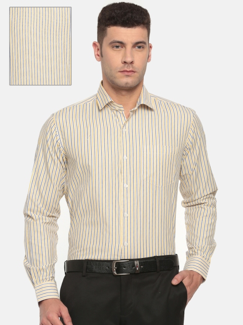 

Excalibur Men White & Yellow Regular Fit Striped Formal Shirt