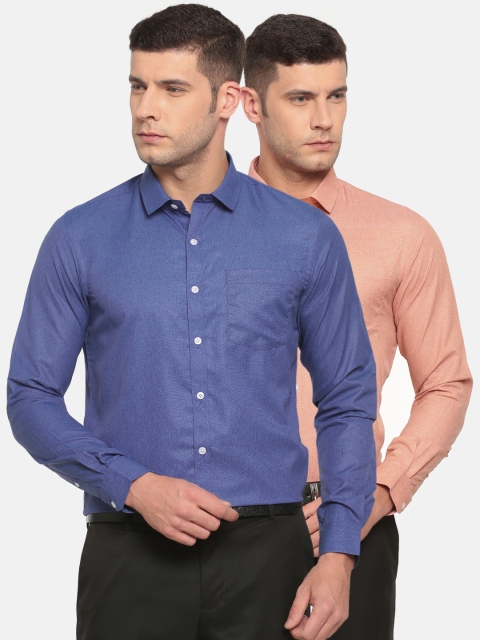 Excalibur Men Assorted Pack of 2 Slim Fit Solid Formal Shirt