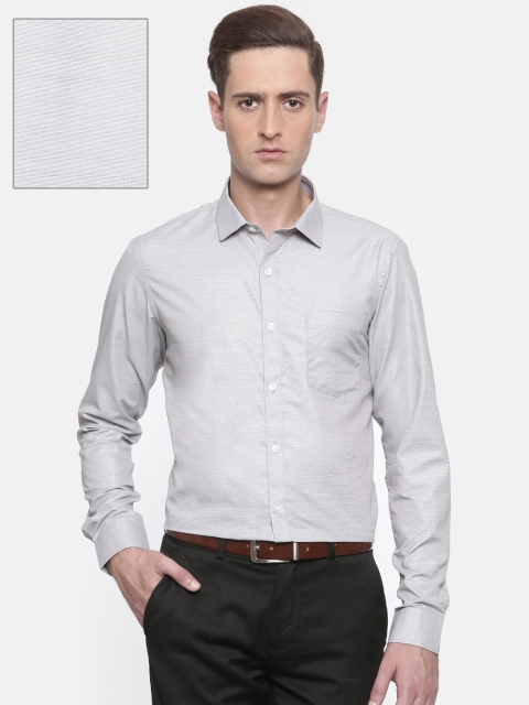 

Excalibur Men Grey & Off-White Slim Fit Striped Formal Shirt