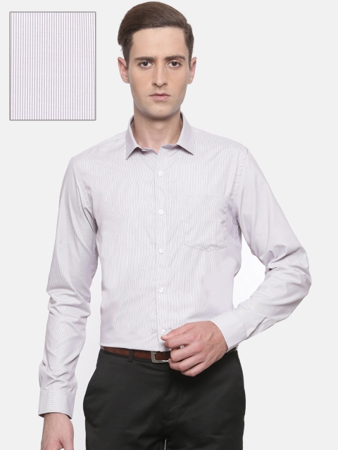 

Excalibur Men Grey & Off-White Slim Fit Striped Formal Shirt