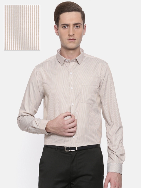 

Excalibur Men Beige & Off-White Slim Fit Striped Formal Shirt