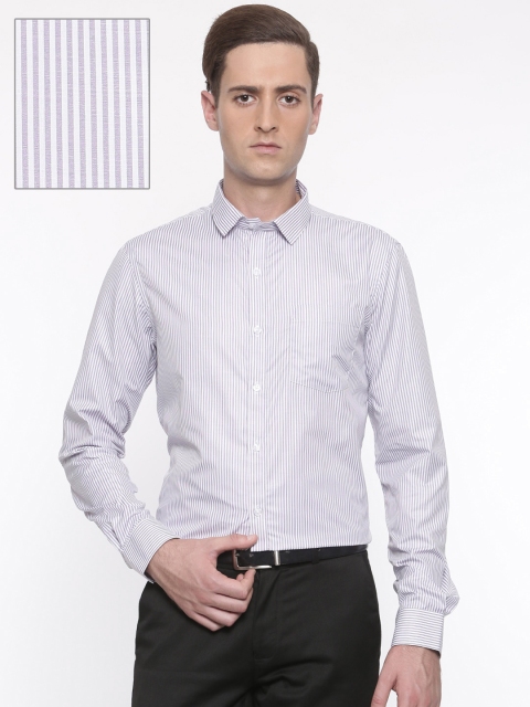 

Excalibur Men White & Purple Slim Fit Striped Formal Shirt