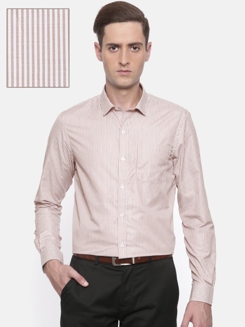 

Excalibur Men Beige & White Slim Fit Striped Formal Shirt