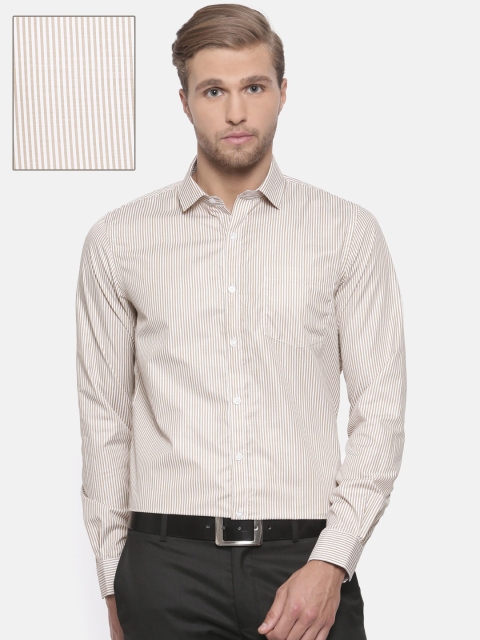 

Excalibur Men Beige & White Slim Fit Striped Formal Shirt