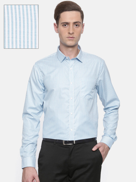 

Excalibur Men Blue & White Slim Fit Striped Formal Shirt