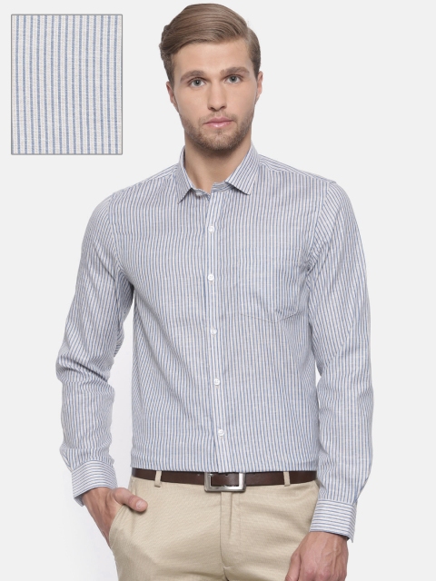 

Excalibur Men Blue & Coffee Brown Slim Fit Striped Formal Shirt
