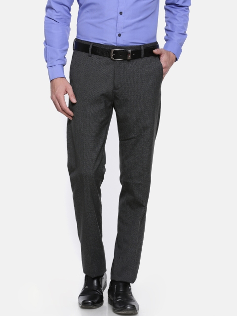 

Excalibur Men Charcoal Grey Classic Regular Fit Self Design Formal Trousers