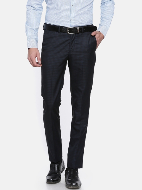 

Excalibur Men Navy Blue Super Slim Fit Checked Formal Trousers