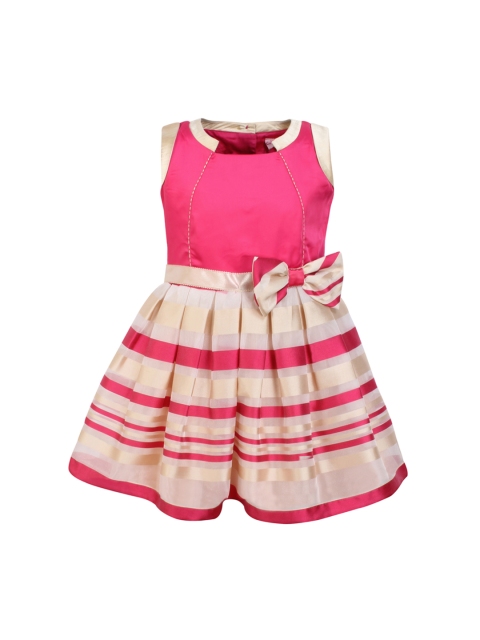 

CUTECUMBER Girls Pink & Beige Striped Fit and Flare Dress