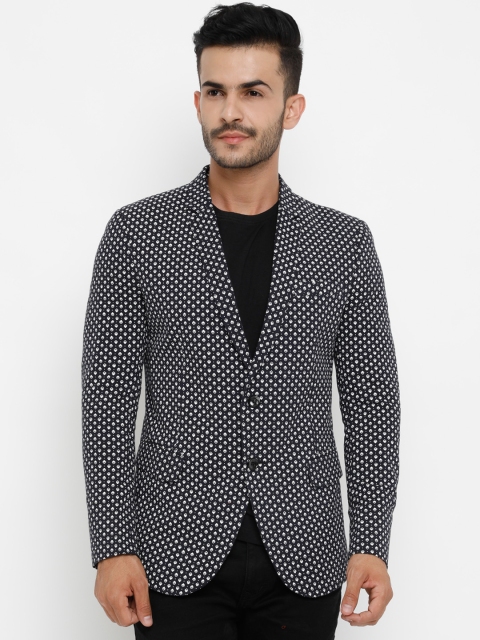 

SHOWOFF Men Black & White Printed Printed Blazer