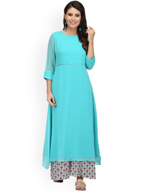 

Abhishti Women Turquoise Blue Solid Kurta with Palazzos