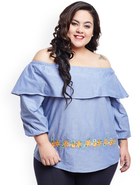

NuBella Plus Size Women Blue Solid Bardot Top
