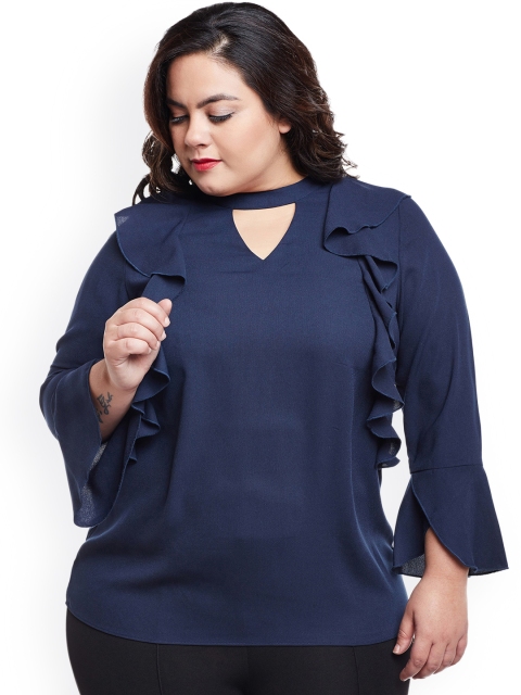

NuBella Plus Size Women Navy Blue Solid Top