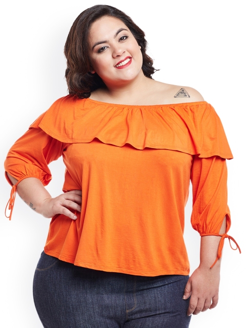 

NuBella Plus Size Women Orange Solid Bardot Top