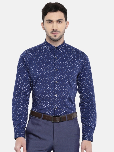 

V Dot Men Blue Slim Fit Printed Semiformal Shirt