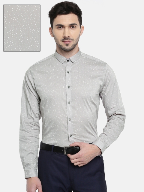 

V Dot Men Grey Slim Fit Printed Formal Shirt