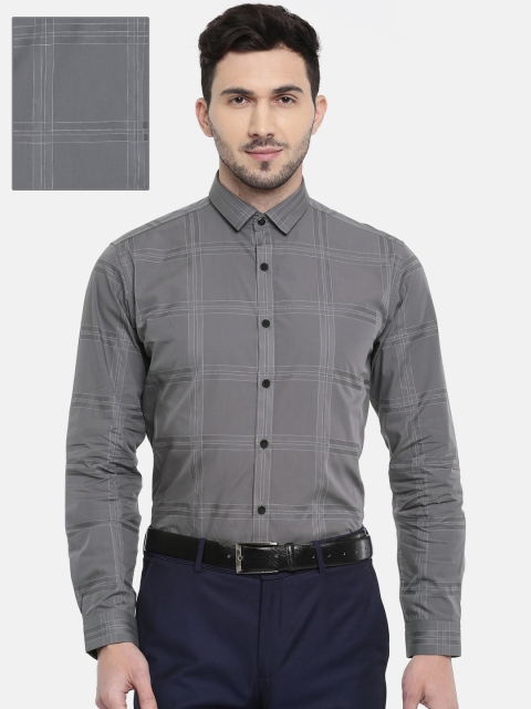 

V Dot Men Grey Slim Fit Checked Formal Shirt