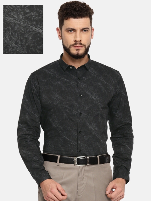 

V Dot Men Black & Grey Slim Fit Printed Formal Shirt