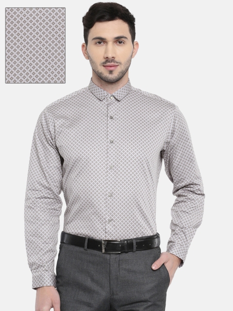 

V Dot Men Grey & Brown Slim Fit Printed Formal Shirt