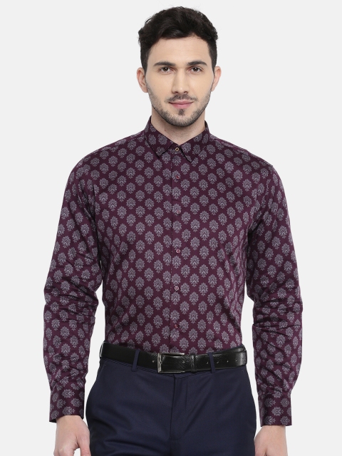

V Dot Men Burgundy & Grey Slim Fit Printed Formal Shirt