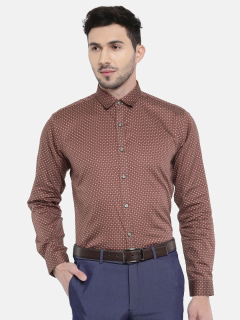 

V Dot Men Red Slim Fit Printed Semiformal Shirt