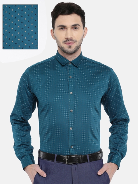 

V Dot Men Blue Slim Fit Printed Formal Shirt