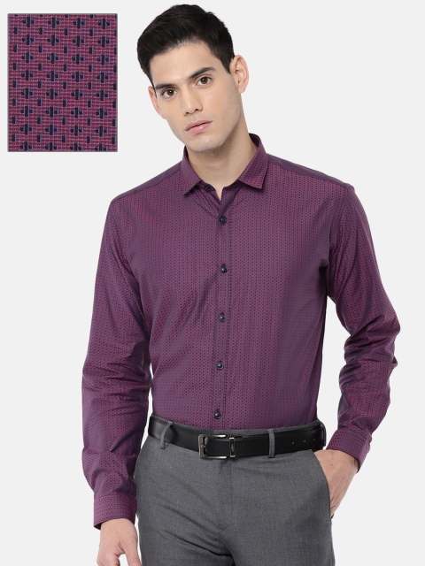 

V Dot Men Magenta & Black Slim Fit Self Design Formal Shirt