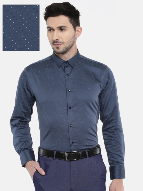 

V Dot Men Blue Slim Fit Printed Formal Shirt