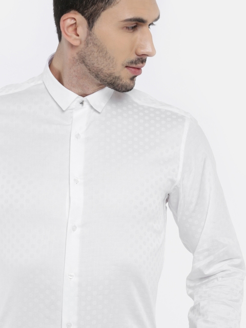 

V Dot Men White Slim Fit Self-Design Formal Shirt