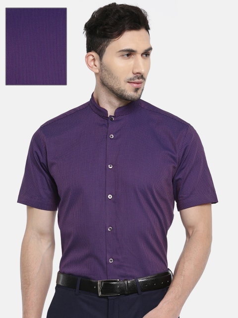 

V Dot Men Purple Slim Fit Self Design Formal Shirt
